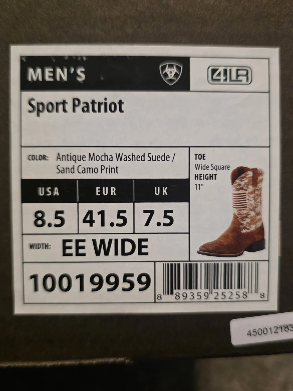 Ariat Men's Brown Camo Western Work Boots American Flag. Size 8.5 EE
